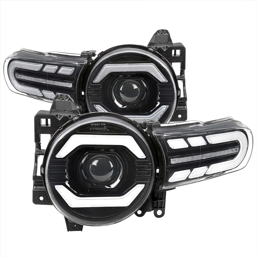 2LHE-FJ07JM-SQ-RS – SPEC-D TUNIN Headlight Assembly, Projector Beams With Fiber Optic Daytime Running Light/ Switchba...